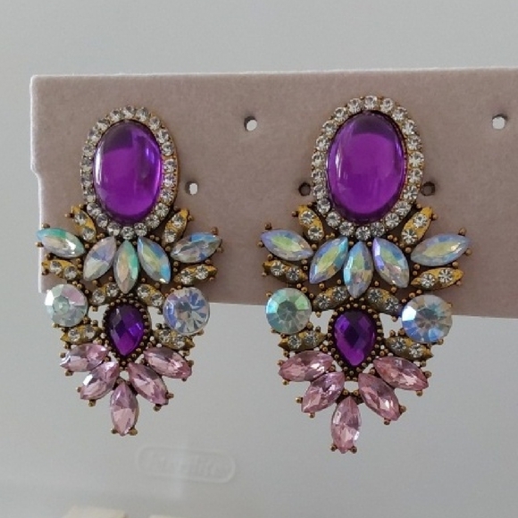 Jewelry - Elegant Purple and Pink Crystal Earrings